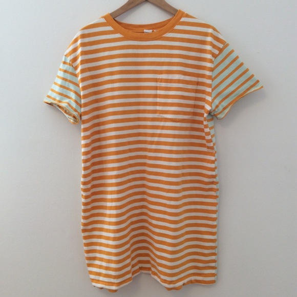 GAP Dresses & Skirts - GAP women's Large Striped  Two Tone Striped Short Sleeve T Shirt Dress Orange